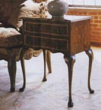 Two Drawer Walnut Lowboy Marquetry Top