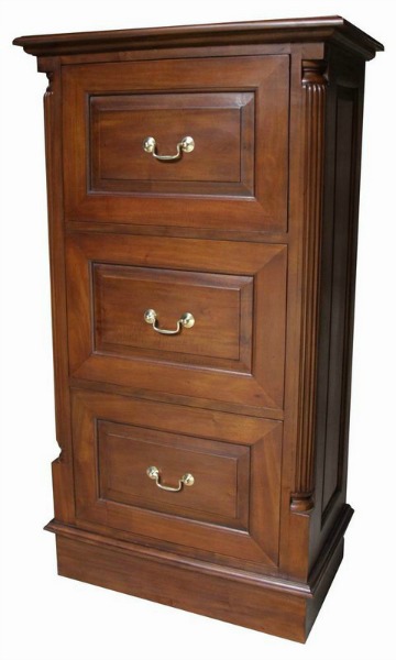 STANDARD 3 Drawer Mahogany Filing Cabinet with brass handles CHT024S