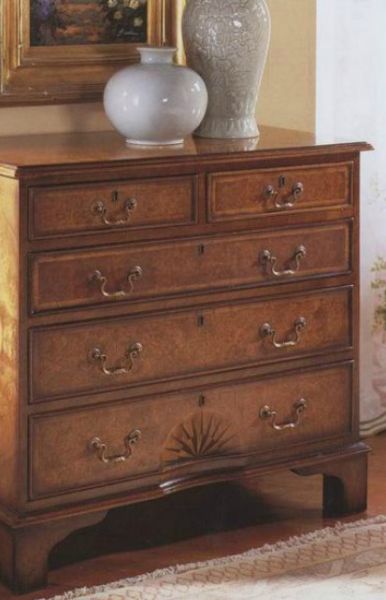 English Walnut Chest of Drawers Honeycomb Marquetry Top