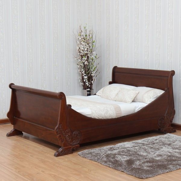 French Carved Sleigh Bed B015