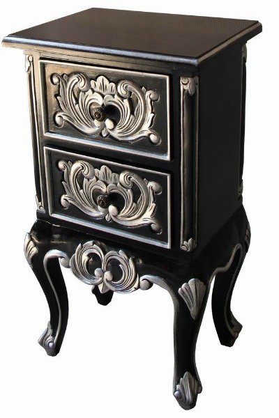 French Black and Silver 2 Drawer Bedside