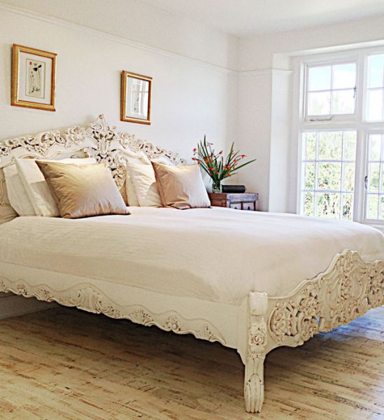 French Rococo Bed (Antique White)