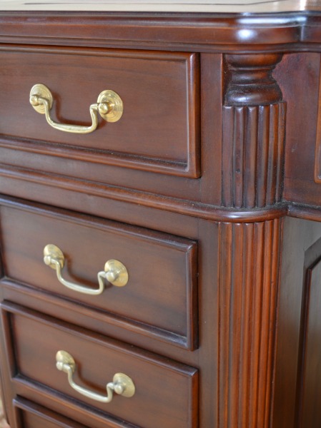 Large Mahogany Partners Desk With Brown Leather Top And Brass