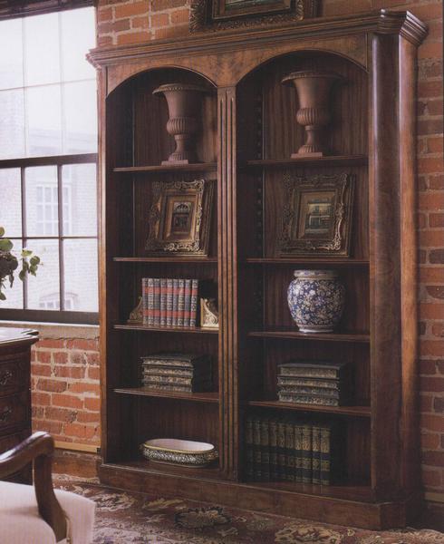 Traditional Double Walnut Bookcase With Inverted Corners