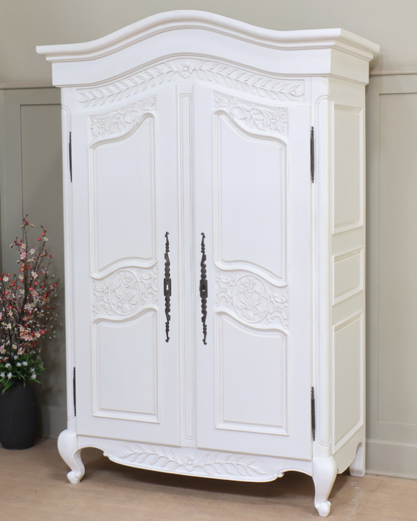 Antique White Arch Topped French Armoire Wardrobe