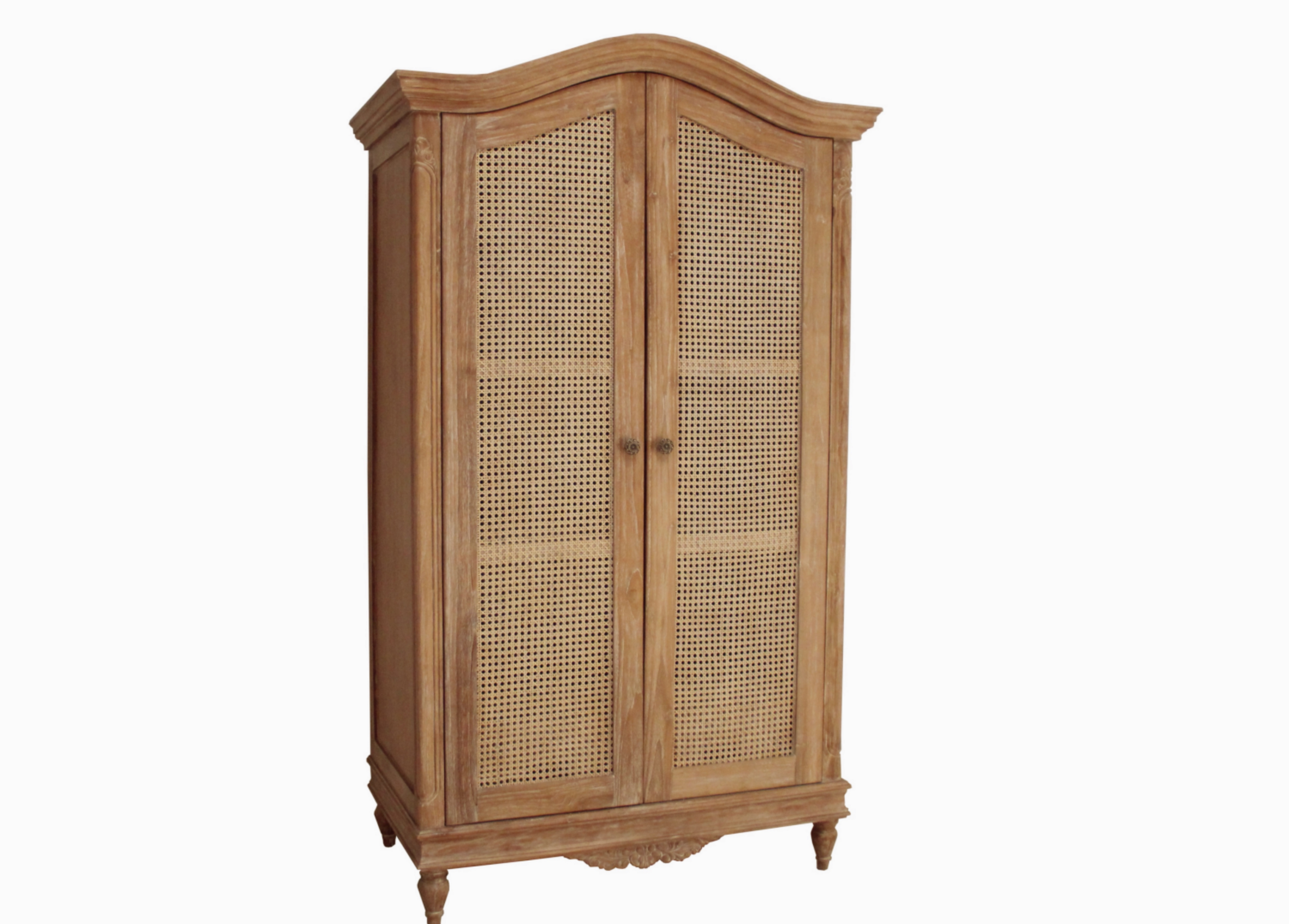 Belle French Weathered Wardrobe With Rattan Doors