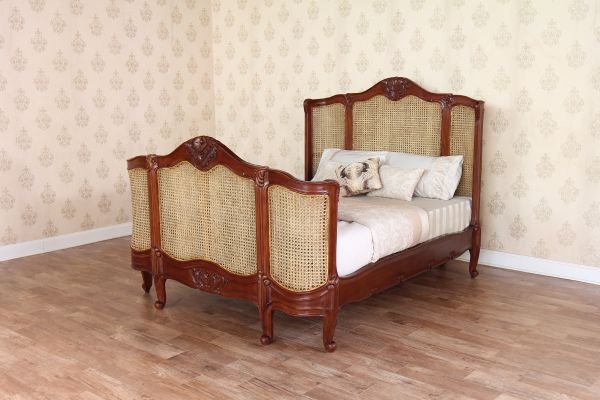 French Rattan Bed Frame, Wooden Bed Frame With Curved Headboard