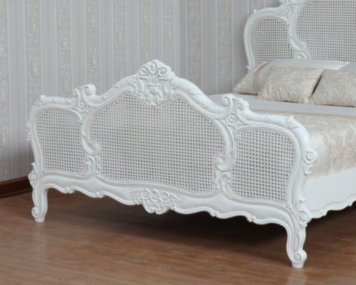 French Arch White Rattan Bed Frame