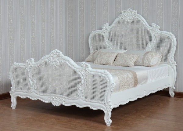 French Arch White Rattan Bed Frame, King Rattan Bed Frame