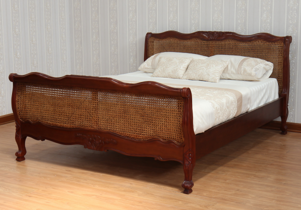 Elegance French Rattan Bed Frame, Cane Bed Frame Solid Mahogany 4'6 5' 6'  B005