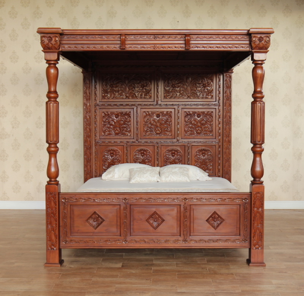 Carved Four Poster Bed, King Size Four Poster Bed Uk
