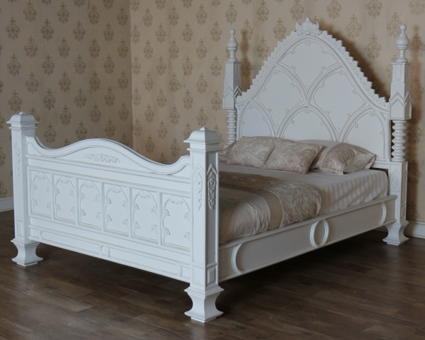 Antique White Gothic Empire Bed, Gothic King Size Bed Frame