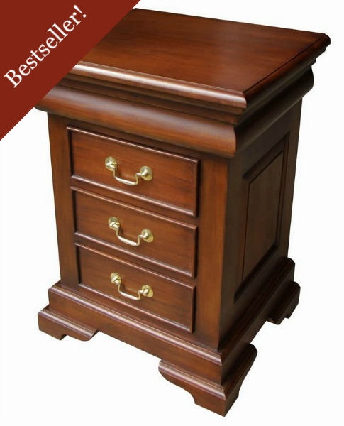 French Sleigh Bedside Table 3 Drawer