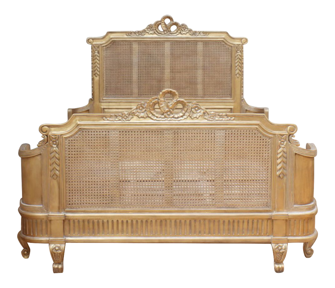 Antoinette French Gold Rattan Bed Frame