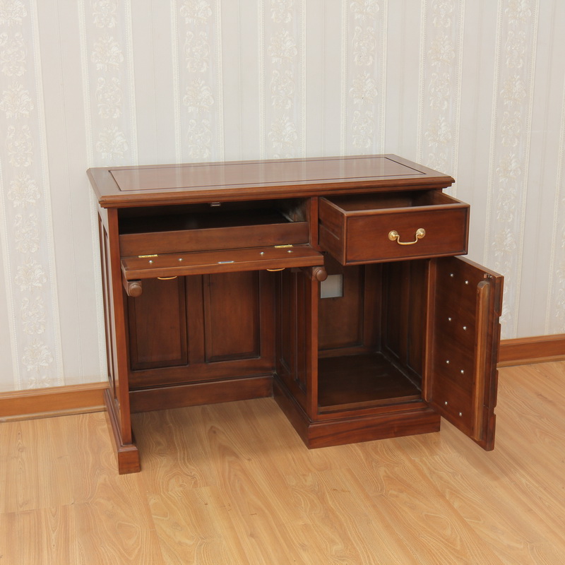 Mahogany Kneehole Computer Desk with Wooden Top