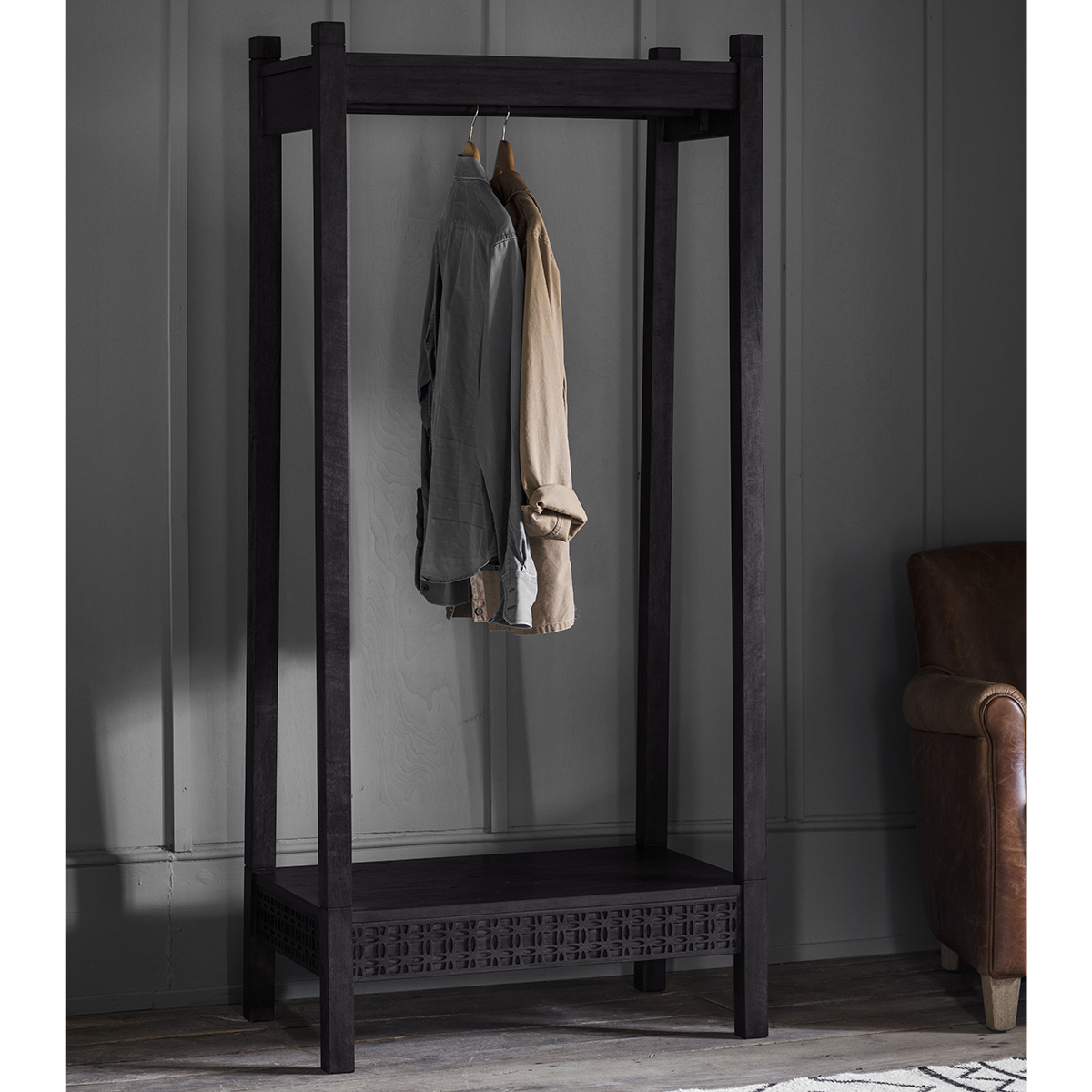Open on sale wardrobe black