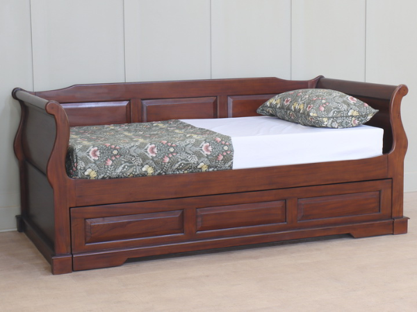 Mahogany French Sleigh Day Bed Trundle Bed with back panel B050 3