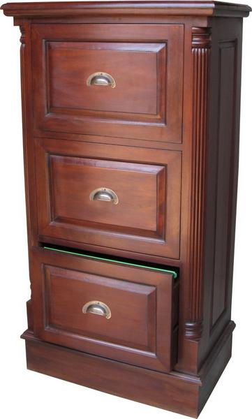 STANDARD 3 Drawer Mahogany Filing Cabinet with antique handles CHT024C (To Order Only)