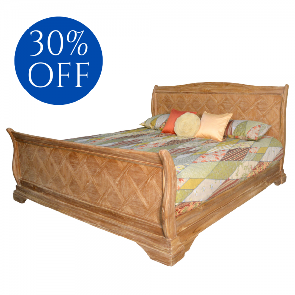 Lyon French Weathered Parquet Sleigh Bed Frame