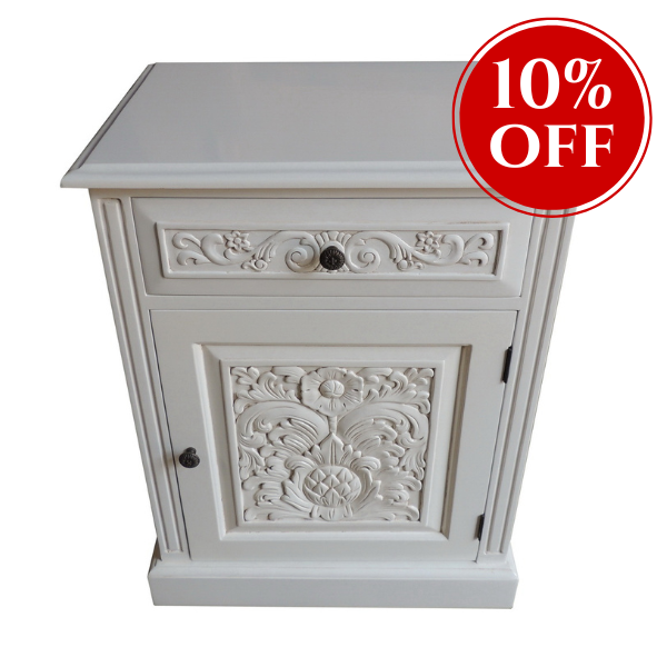 CLEARANCE- Mahogany Carved 1 Drawer Bedside Locker