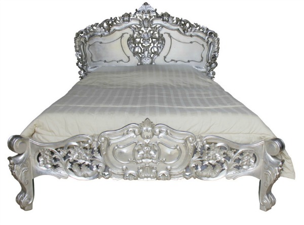 French Rococo Bed (Silver Leaf)