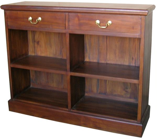 Solid Mahogany 2 Drawer Low Bookcase BCS007