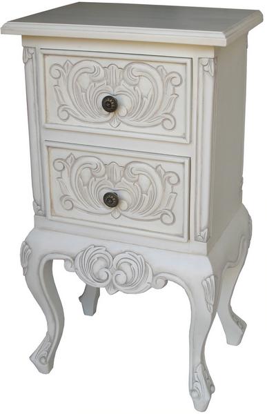 Antique White 2 Drawer French Bedside BS007P
