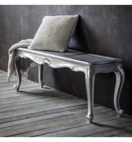 Chic Silver Bench With Rattan Covered Seat BNF11