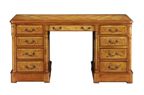 Hampton Large Walnut Pedestal Desk with Wooden Top