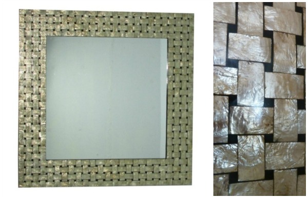 Capiz and Bali Shell Wall Mirror - Gold & Black Basket Weave