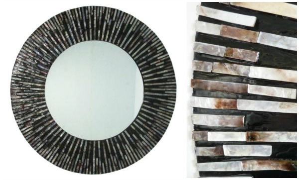 Large Seashell Sunray Wall Mirror - round black and amber