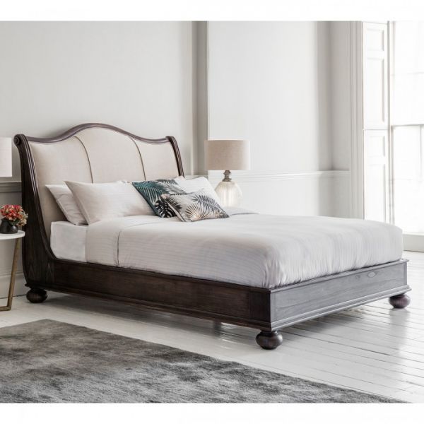 Safari Bed Low End (Charcoal Black with Linen Upholstery)