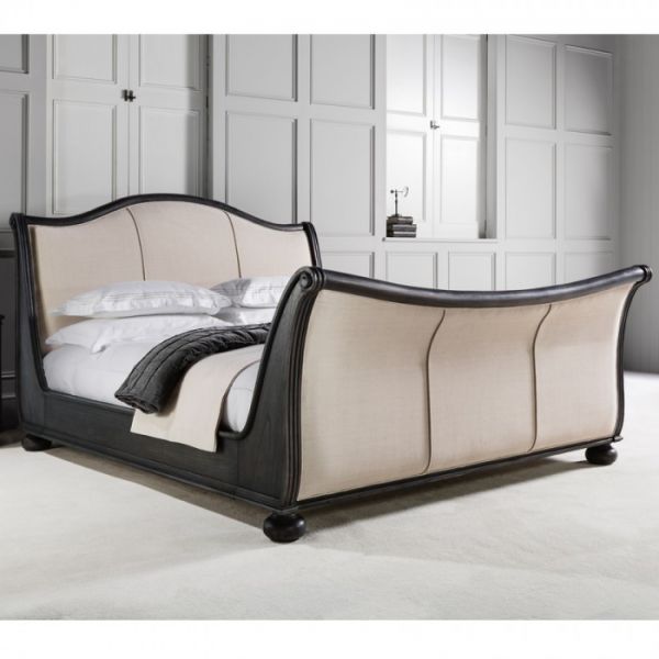Safari Sleigh bed Charcoal Black Linen Upholstery BF502