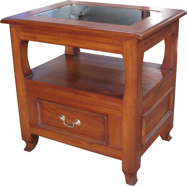 Mahogany Side Table with glass top T015