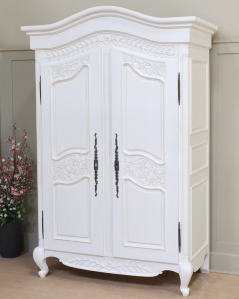 Antique White Arch Topped French Armoire
