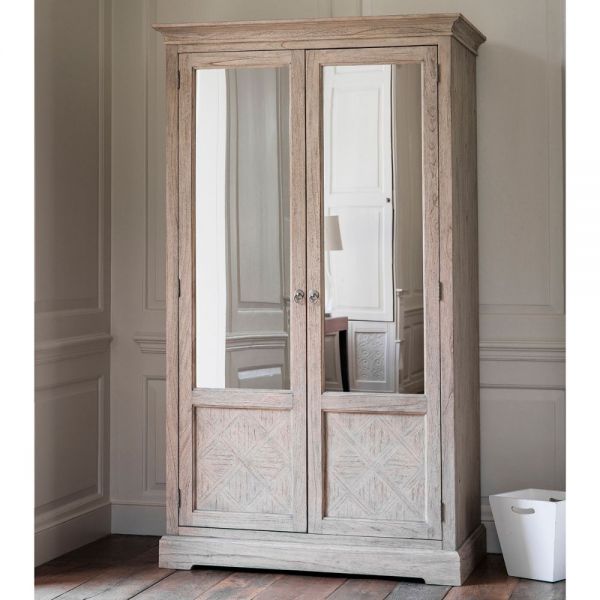 Martinique Weathered Parquet Mirrored Two Door Wardrobe