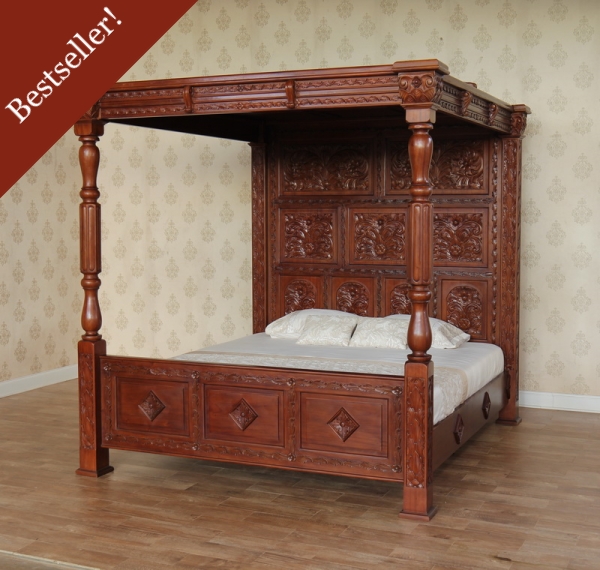 Mahogany Carved Four Poster Bed B045