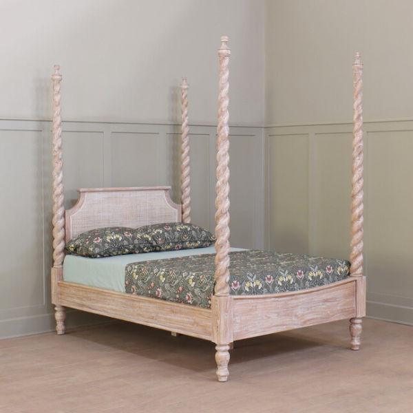 Barley Twist Four Poster Bed Weathered Teak and Rattan 