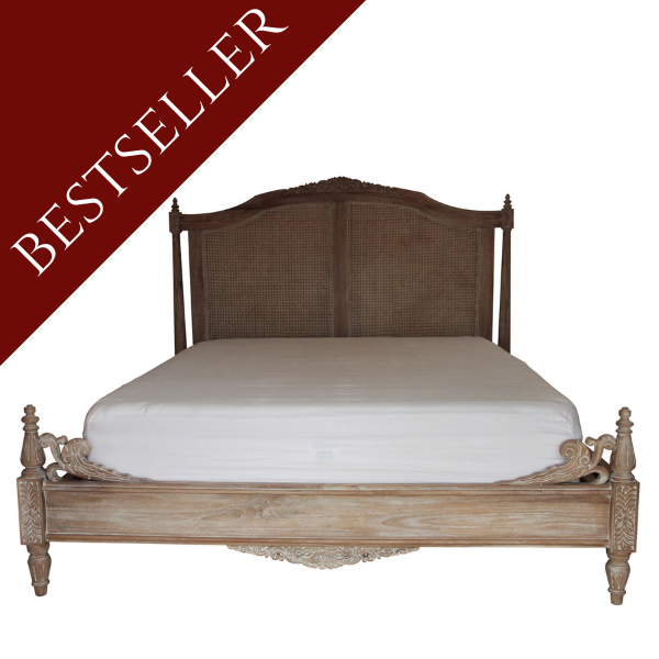 Belle French Weathered Rattan Bed Frame