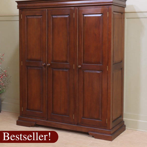French Louis Philippe Sleigh Mahogany Triple Wardrobe