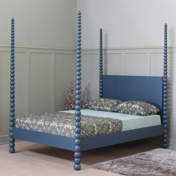 Bobbin Four Poster Bed in Hague Blue