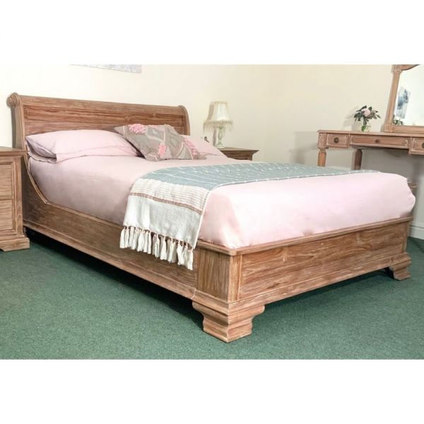 Bordeaux Weathered Teak French Sleigh Bed Frame BT045