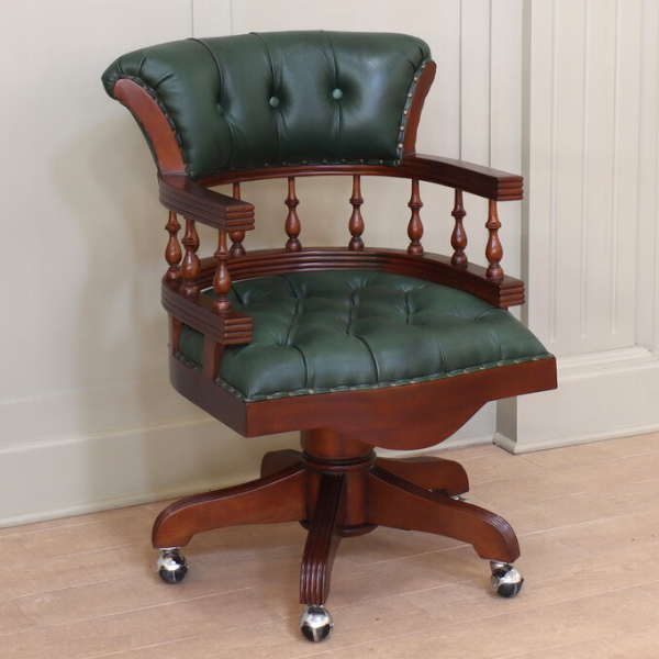 Mahogany Captains Chair (green leather)