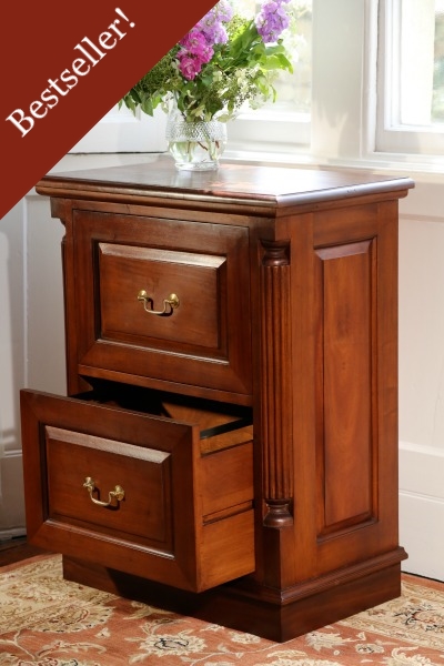STANDARD 2 Drawer Mahogany Filing Cabinet with brass handles CHT023S
