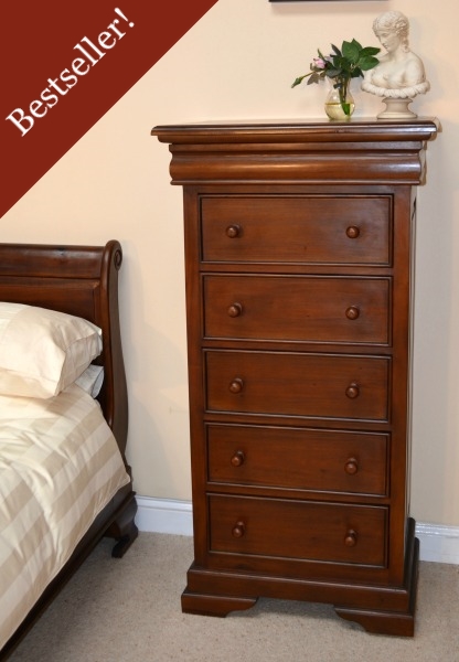 French Louis Philippe Sleigh Style Tall Narrow Chest of Drawers (5-6 Drawer) CHT076
