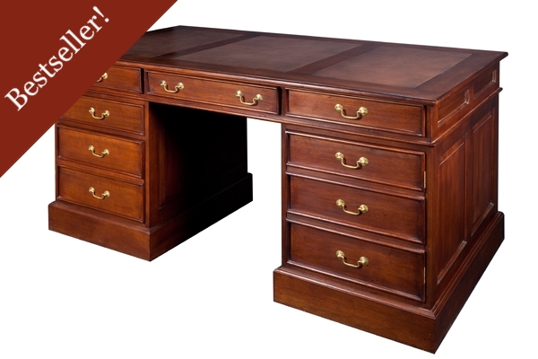 Mahogany Computer Desk Large with Leather Top and Brass Handles DSK003S