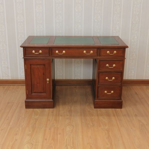 Small Mahogany Computer Desk with inlaid Green leather top DSK019G