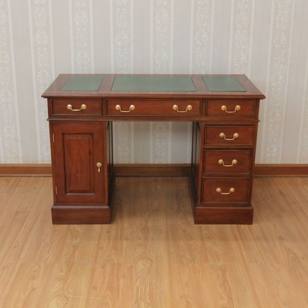 Small Mahogany Computer Desk with inlaid Green leather top
