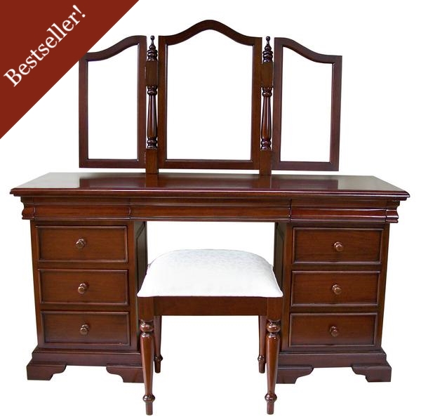 French Louis Philippe Sleigh Style Dressing Table with Folding Mirror and Stool DST015