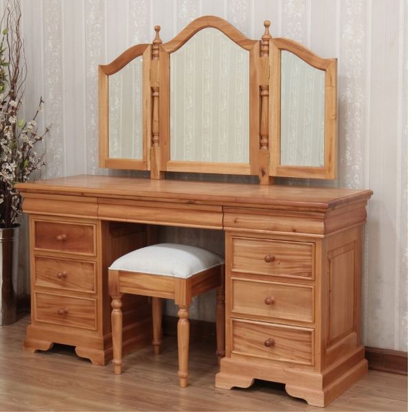 French Louis Philippe Sleigh Style Dressing Table with Folding Mirror and Stool